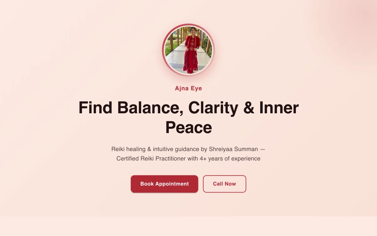 Shreiyaa Summan, reiki healer & tarot reader — homepage of the Setav website built for them