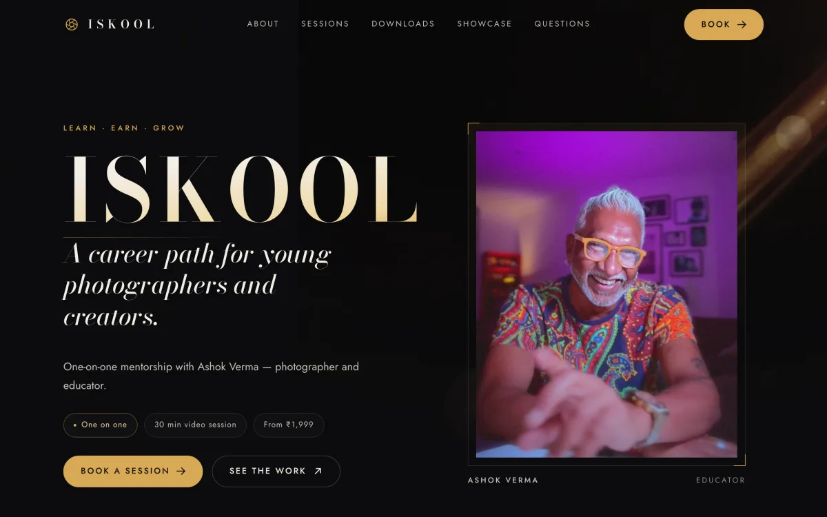 Ashok Verma, photography mentor — homepage of the Setav website built for them