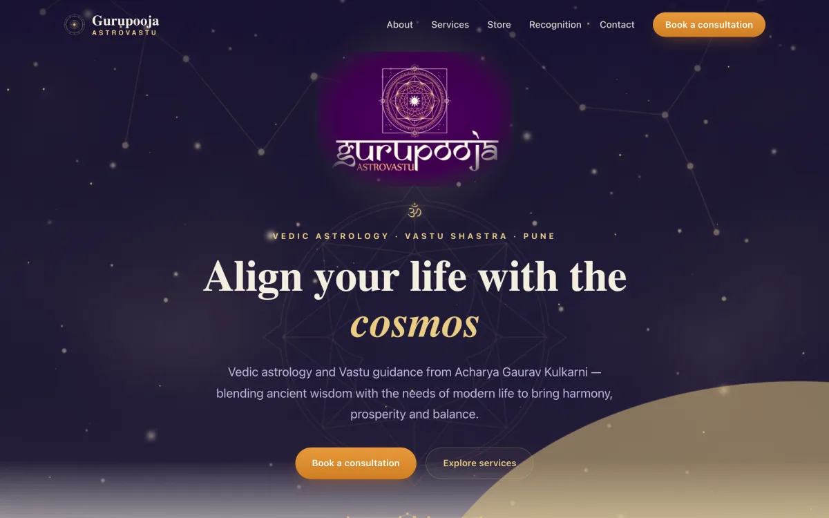 Acharya Gaurav Kulkarni, vedic astrologer & vastu consultant — homepage of the Setav website built for them