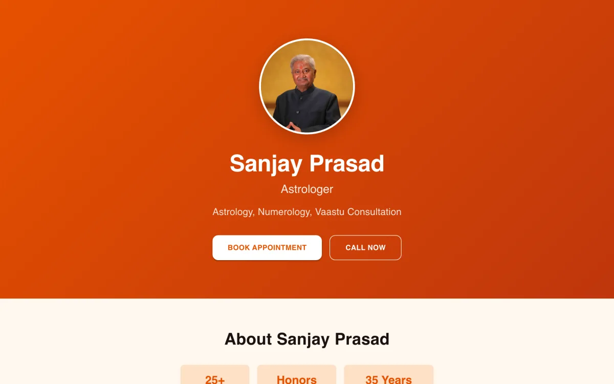 Sanjay Prasad, astrologer & vaastu consultant — homepage of the Setav website built for them